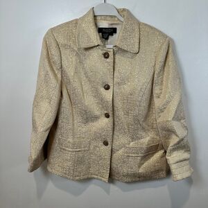 Peck & Peck Metallic Cream Textured Blazer Button Front Jacket Formal Evening L‎
